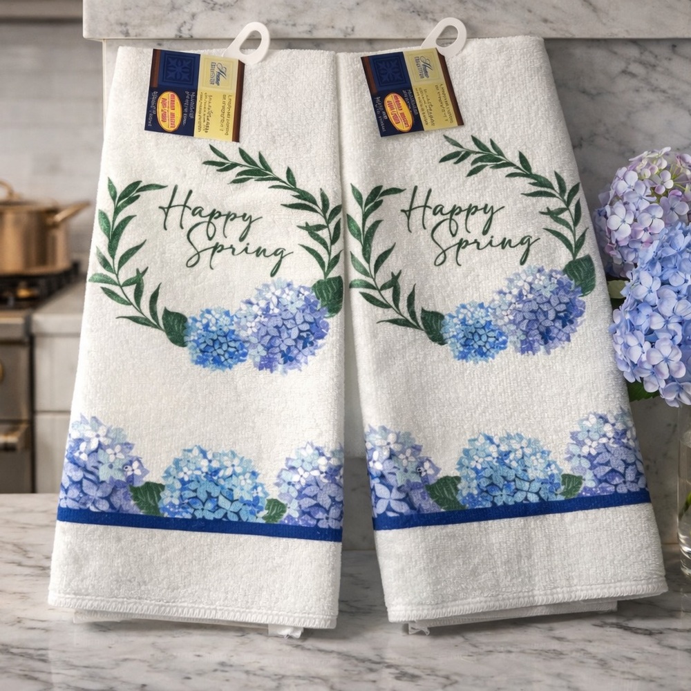 Floral White and Blue Hand Towels - Picture 7 of 12